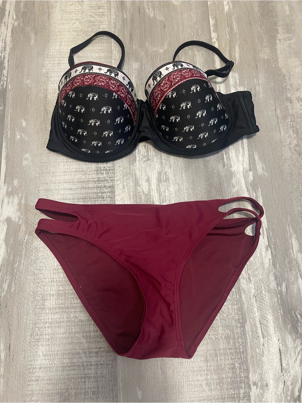Skinnydip By Melissa Burgundy and Black Elephant Print Bikini